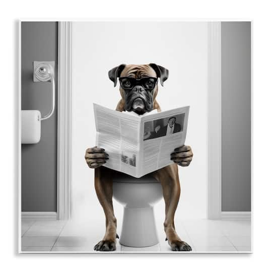 Stupell Industries Boxer Dog & Newspaper Wall Plaque Art